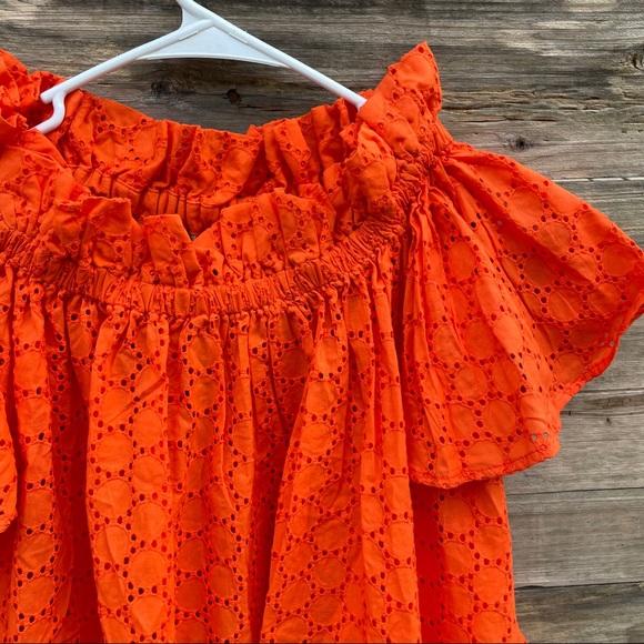 ASOS Orange Eyelet Off The Shoulder Ruffle Top - Picture 3 of 9